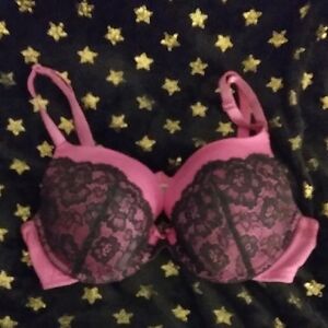 Self Expressions by MaidenForm Pink & Black Lace padded push-up Bra size 38B